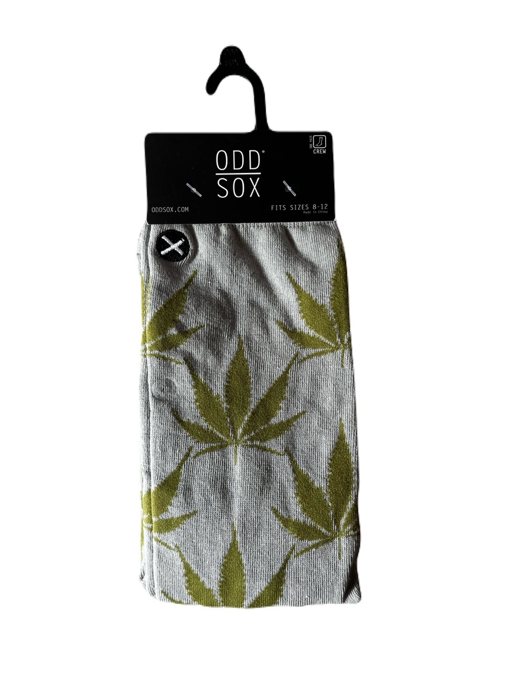 ODD SOX Men’s Gray Crew Socks with Olive Leaf Pattern